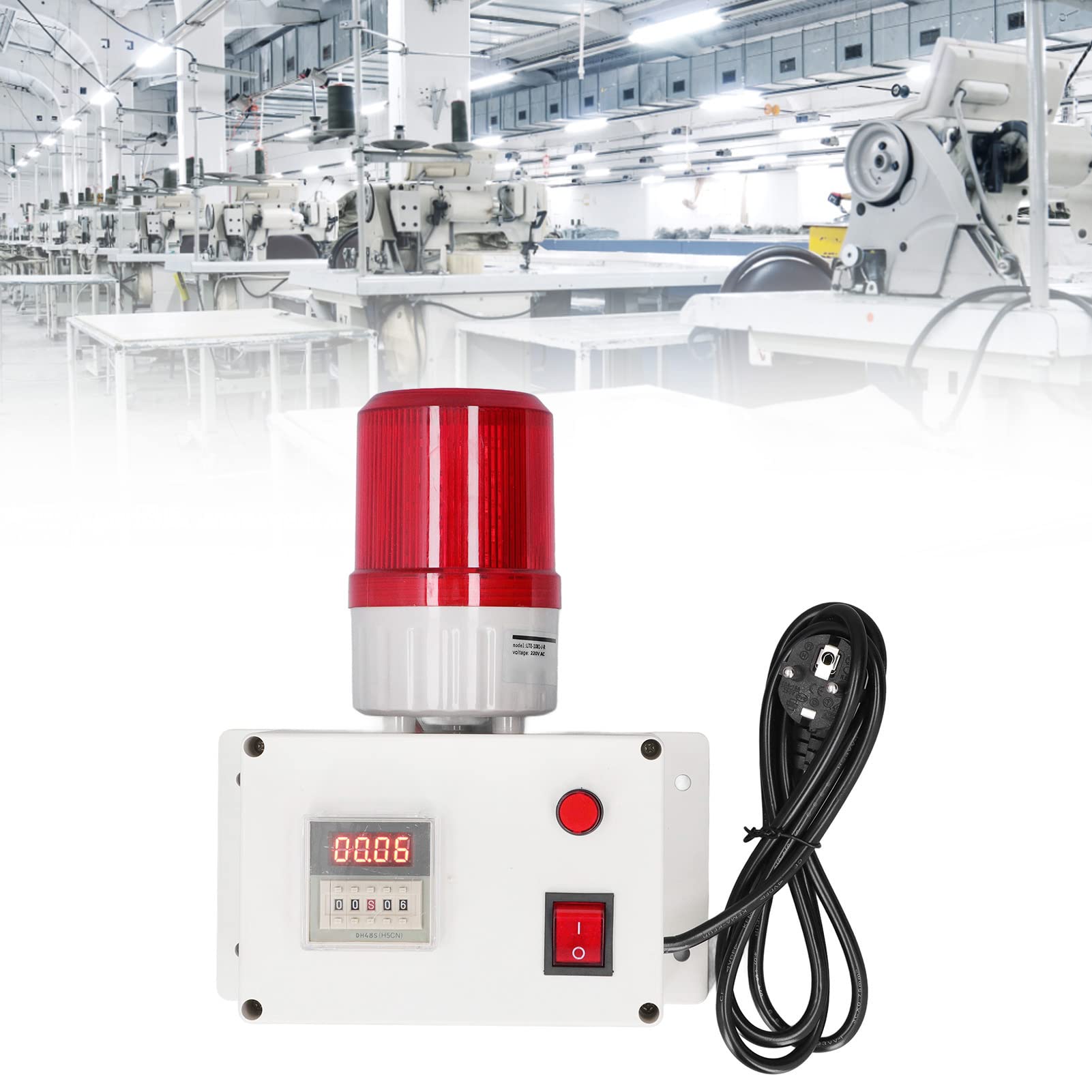 Sirena Alarma Industrial 110db 220V con Luz Estroboscópica Sonido Inteligente Retardo Emergencia Bocina Exterior 5 Teclas Orejas Montaje Enchufe UE