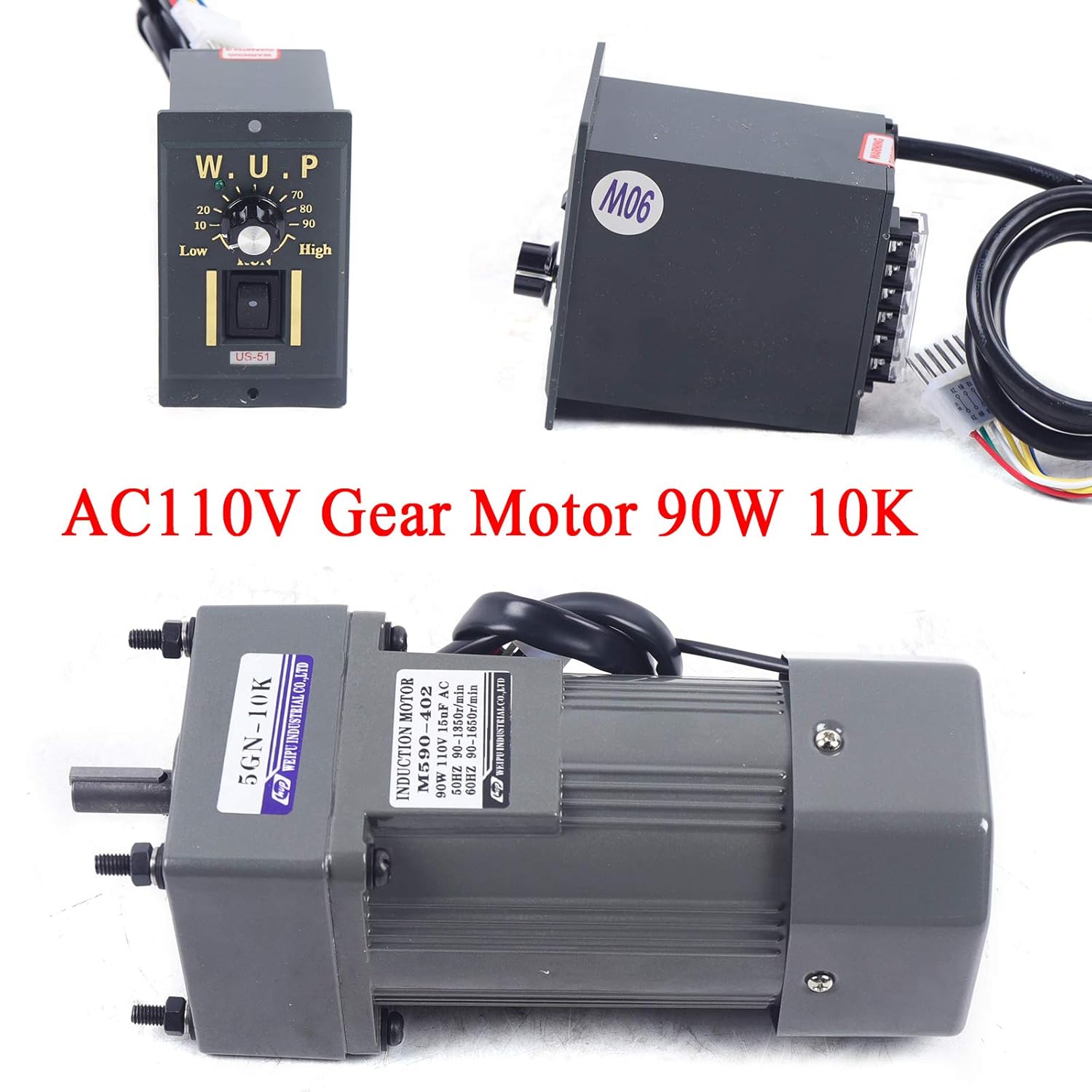 110V 90W 135RPM Ac Gear Motor Electric Single-Phase Motor Gear Motor with Variable Speed Adjustable Controller Governor Geared Motor and Adjustable Speed Controller Combo (10K)
