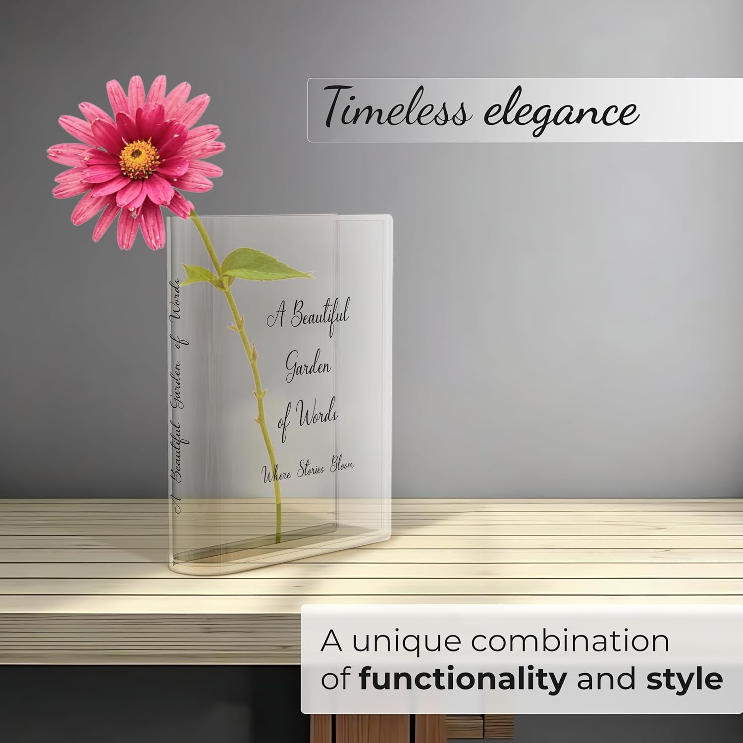 Skywin Acrylic Book Vase, Unique Book Vase for Flowers, Home Decor, Centerpieces, and Housewarming Gifts (Clear with Black Print) - Image 4