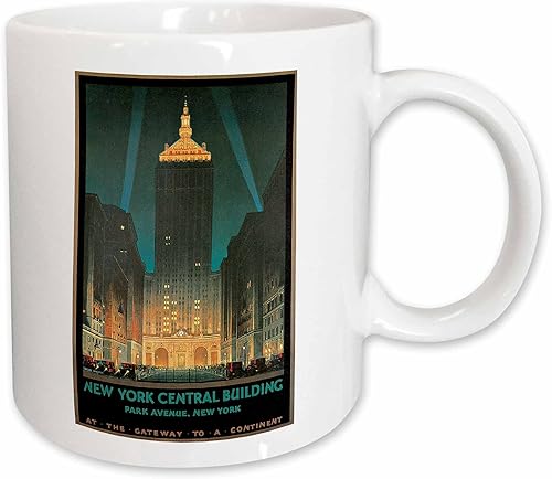 3dRose Vintage Central Building Park Avenue New York - Taza de póster de viaje, 11 onzas, cerámica