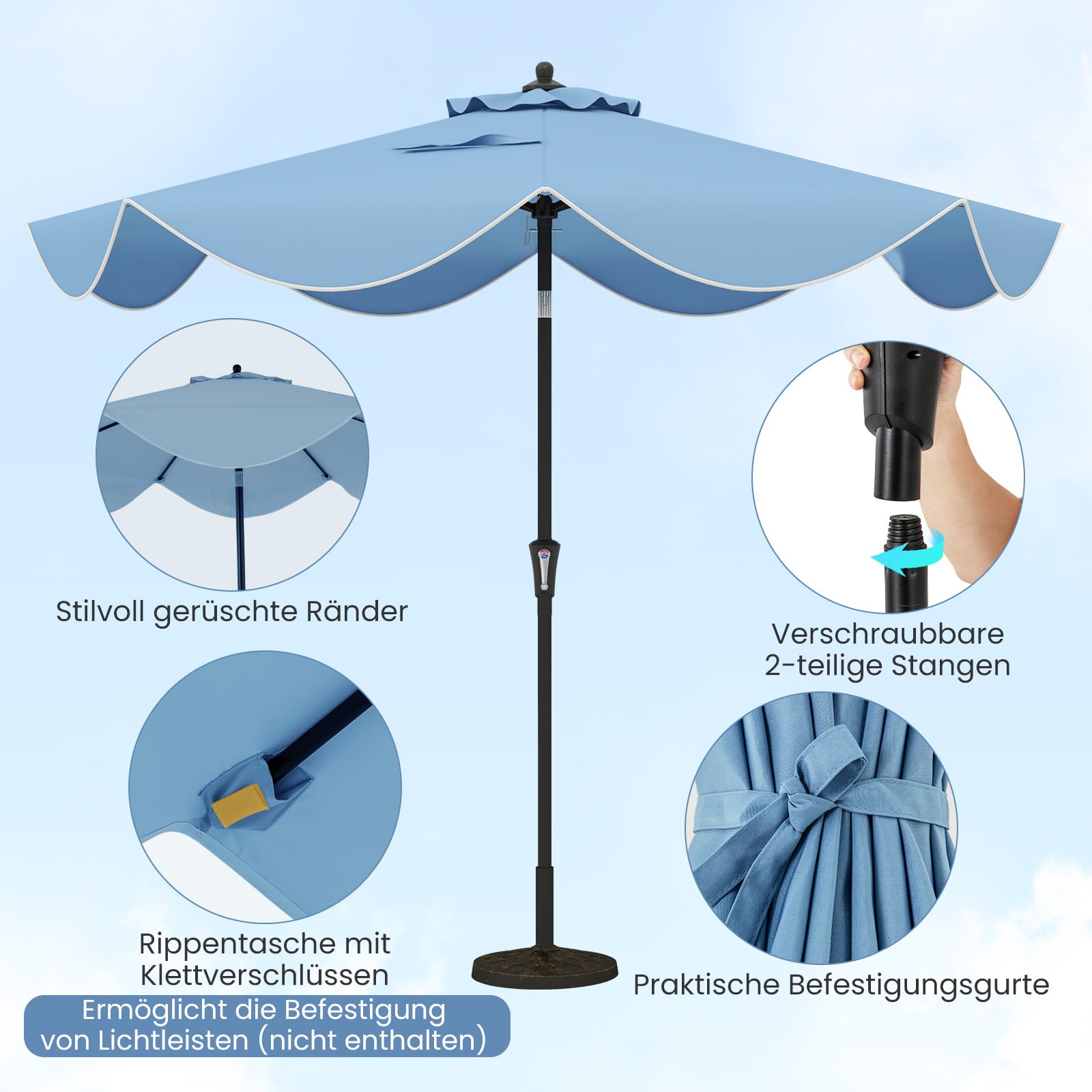 GOPLUS Parasol przeciwsłoneczny, 270 cm, do użytku na zewnątrz, z falbankami, nachylenie przycisku, korba, 8 wsporników, markiza odporna na blaknięcie, parasol tarasowy do ogrodu, na taras, basen