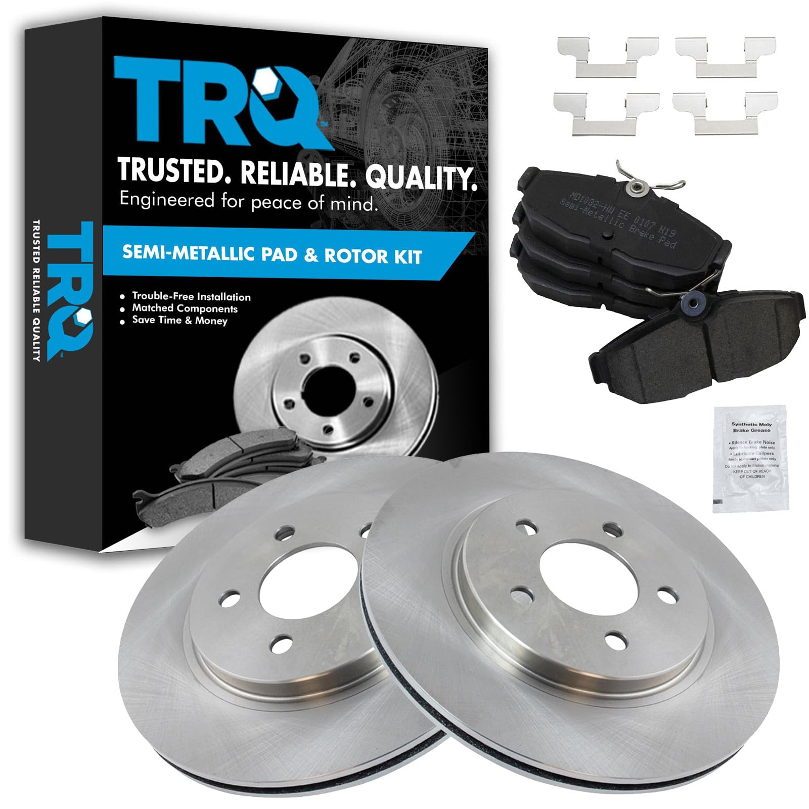 TRQ Rear Brake Pad and Rotor Set Semi Metallic Solid Rotors