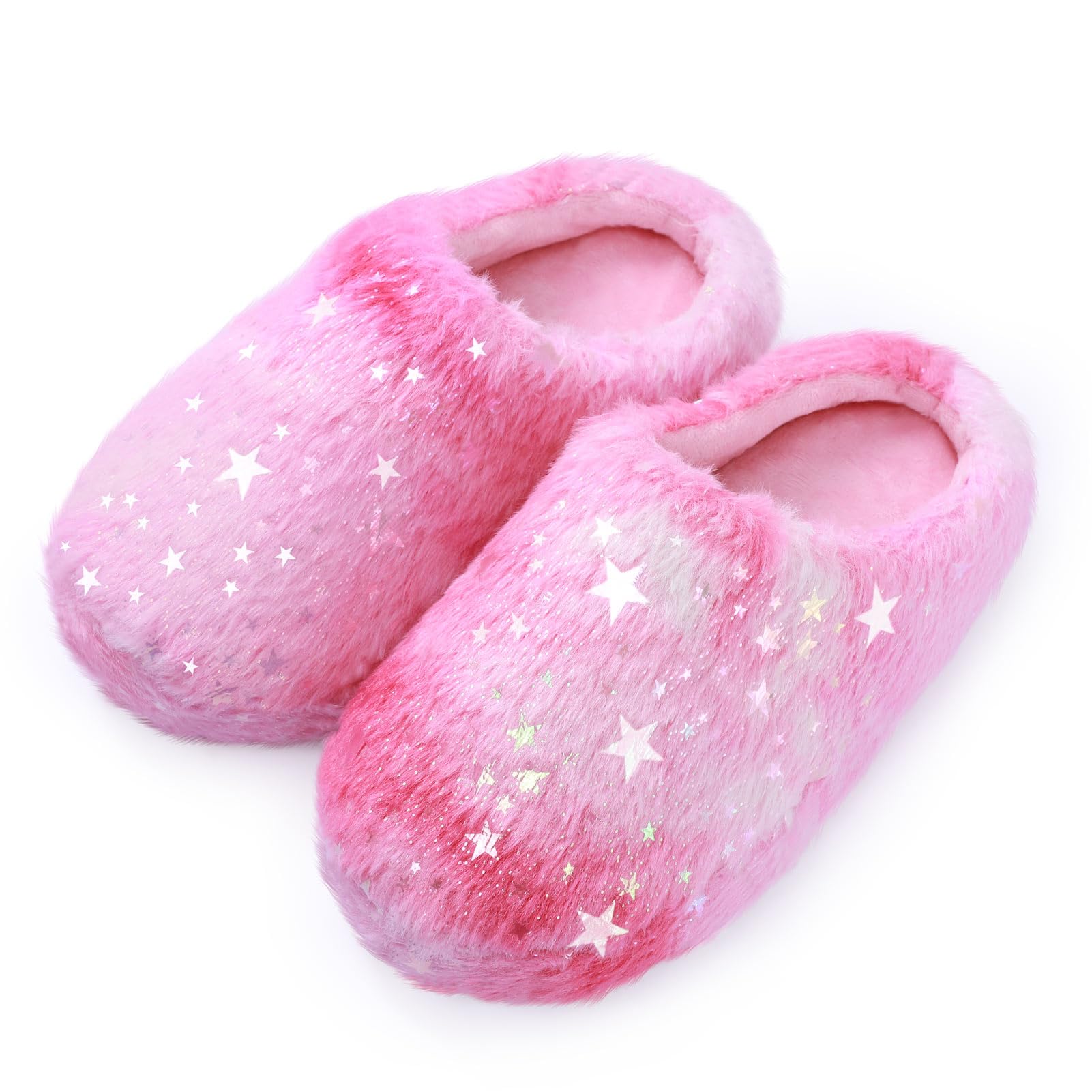 Girls Plush Faux Fur Slip on House Slippers Clog with Memory Foam - Bedroom Slippers Outdoor Indoor Faux Fur Lined