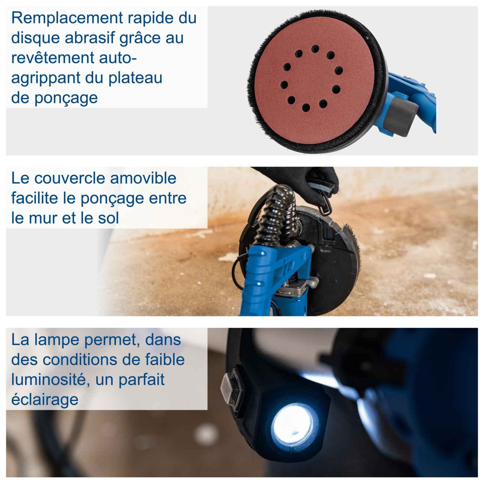 Scheppach Ponceuse Mur & Plafond DS920X | 710W | Plateau de ponçage Ø225mm | LED | tête inclinable jusqu'à 90°| Télescopique | 4m de Tuyau d'Aspiration, Kit d'adaptateurs & 6 disques abrasifs inclus