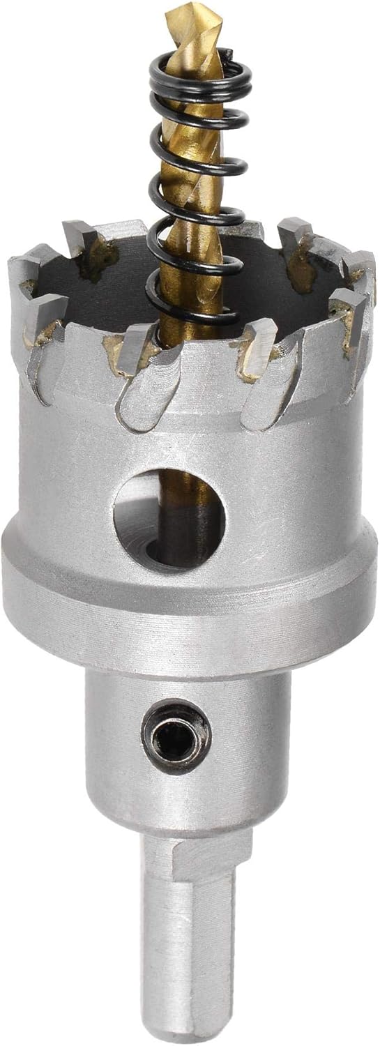 sourcing map 35mm Carbide Hole Cutter, Hole Saws for Stainless Steel Sheet Metal Non-slip Triangular Shank Limit Step