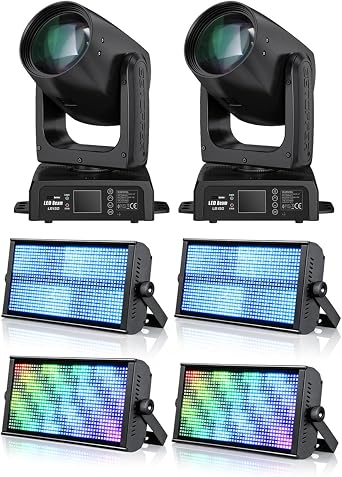 BETOPPER 150W Moving Head DJ Lights with Beam 12 GOBO 12 Colors and 200W Stage Strobe Light, RGB LED Stage Light Bar with 7x15 Pixel Control Zones