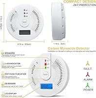 Vista 3 de Detector de monóxido de carbono, batería reemplazable, monitor de gas CO, detector de alarma con pantalla LCD digital y advertencia de sonido