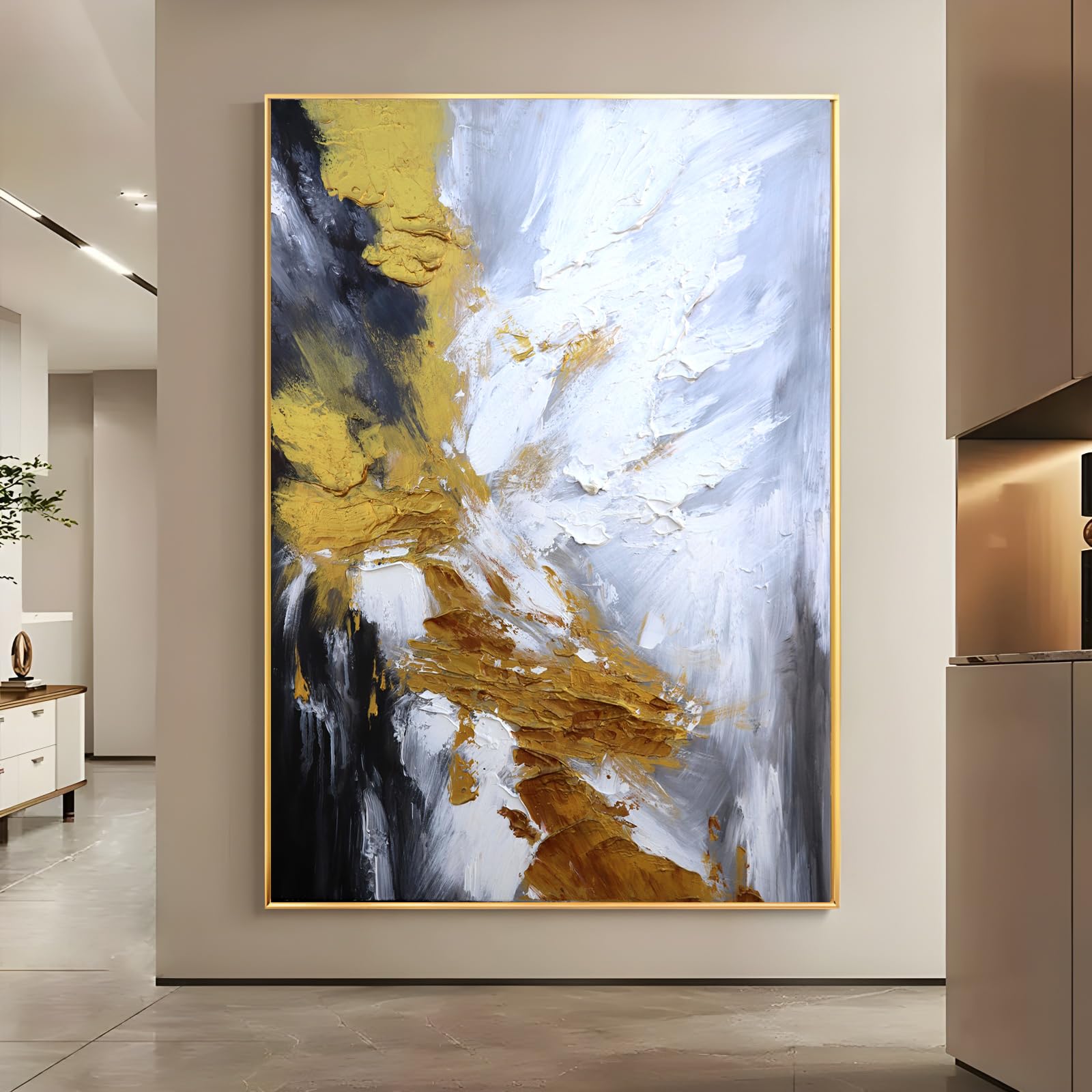 Mingdian Art Large 3D Texture Glod Abstract Canvas Wall Art