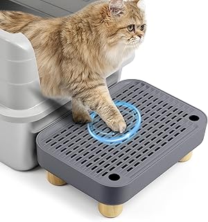 Erhöhte Katzenklo-Rampe, Katzentreppe mit Holzfüßen, Katzenstreu-Filterpedal für automatische selbstreinigende Roboter-Katzentoilette, ideal für Kätzchen und ältere Katzen(Dunkelgrau)