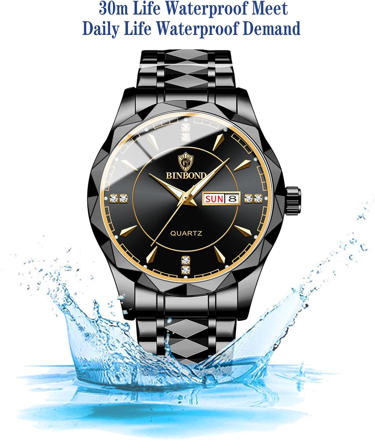 Valentines Couple Pair Watches Men and Women Luminous Calendar Waterproof Gold Silver Stainless Steel Quartz Watch Blue Face his and Hers Watches Set Lovers Set of 2 - Image 4