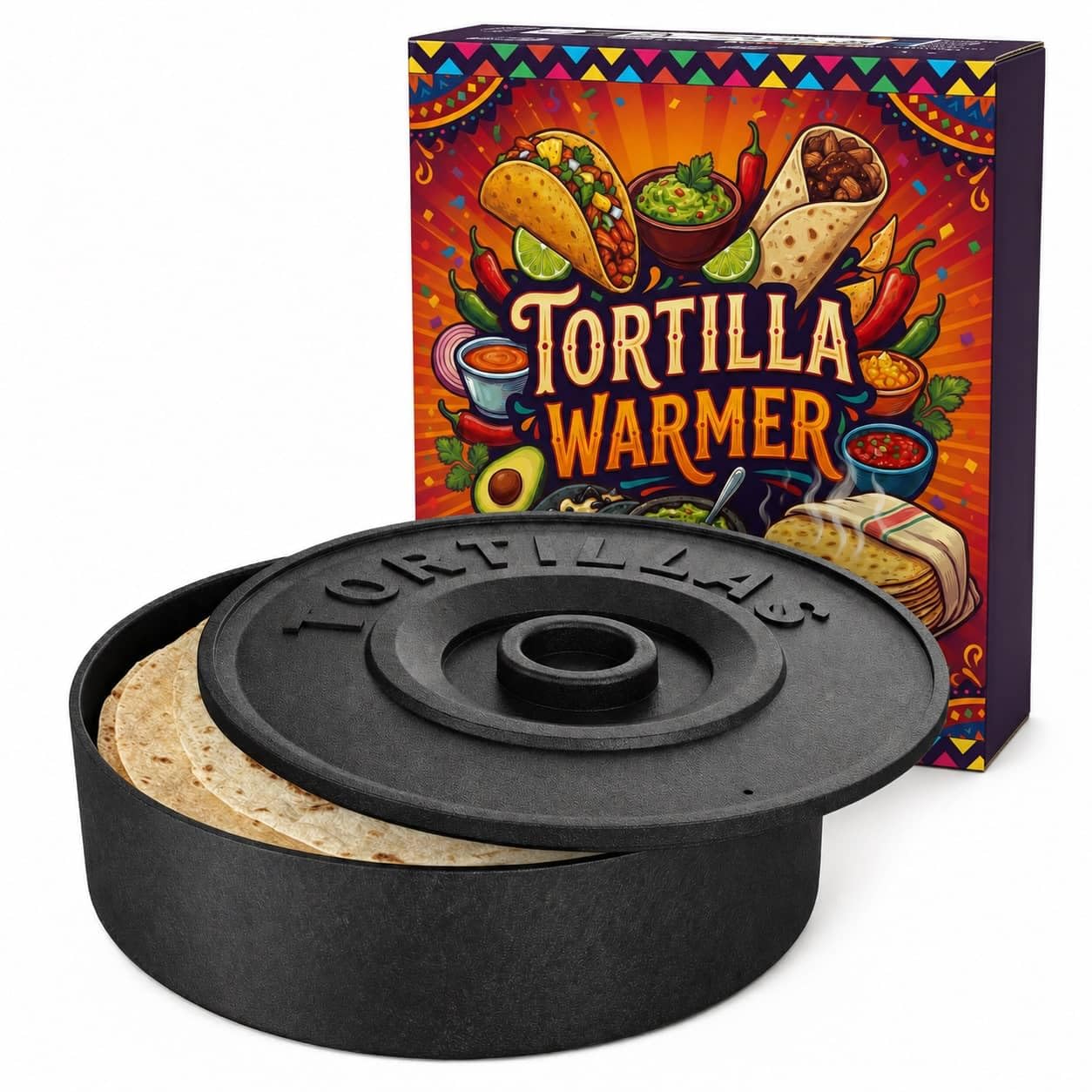 A Toda Leche Black Mexican Tortilla Warmer - Tortilla Holder For Keeping Tortillas Warm - Tortilla Keeper For Taco Tuesday - Fajita Set - Burritos - Mexican Tacos - 8,5 Inch (Black)