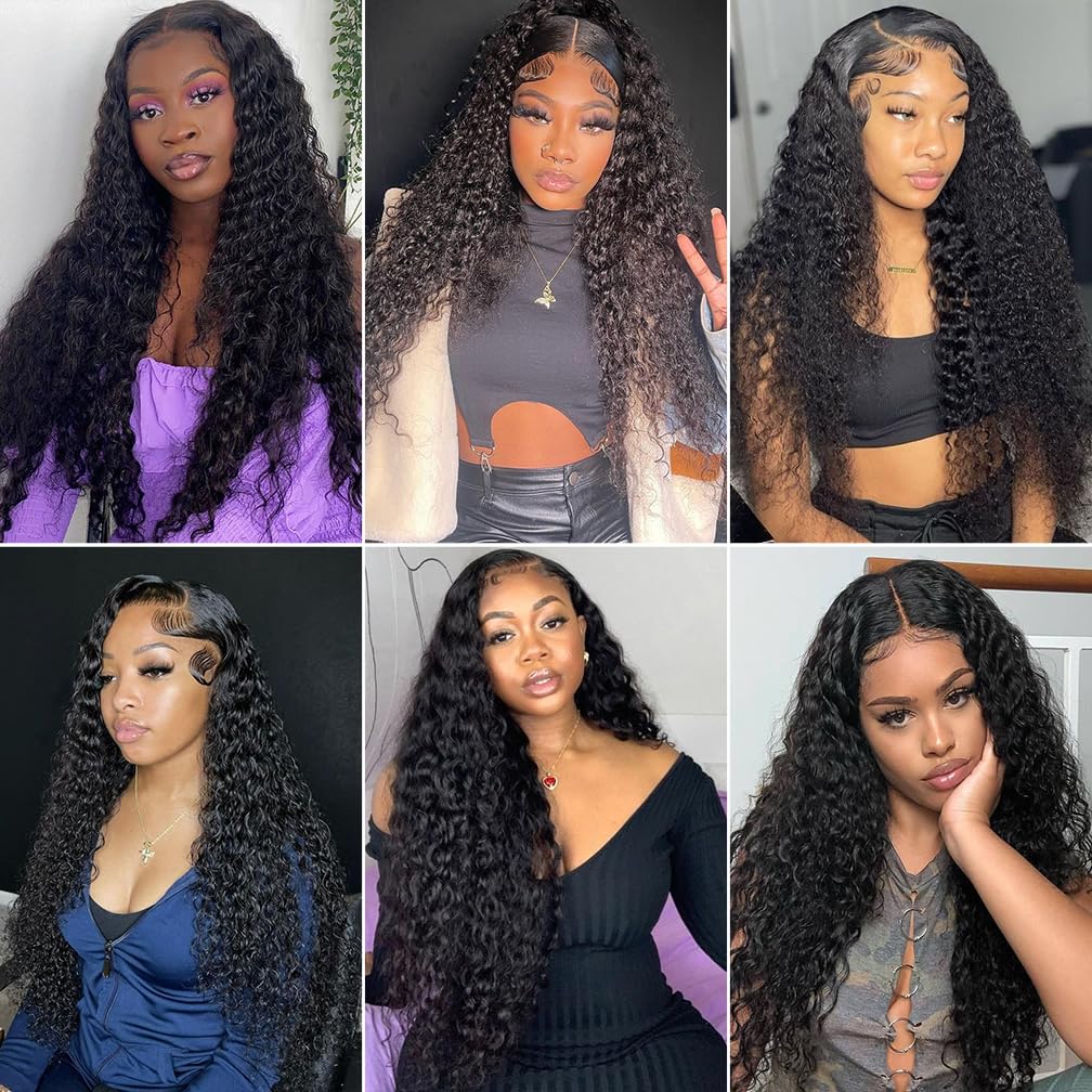 Borchan Water Wave Human Hair Bundles with Closure Wet and Wavy Bundles with Lace Closure Free Part (16 18 20+14) Unprocessed 10a Water Curly Bundles Human Hair with 4x4 Lace Closure Natural Color