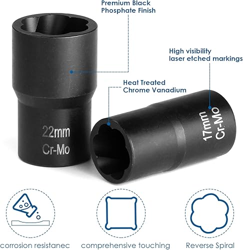 Miniatura 7 de THINKPRO Juego de 13 extractores de tuercas de perno, herramienta de extracción de tuercas de 12 pulgada, juego de extractor de pernos fácil de