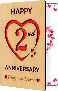 Happy 2nd Wedding Anniversary Card Gifts for Husband Wife, Wooden 2nd Marriage Anniversary Card for Him Her, Always and Forever 2 Year Wedding Greeting Cards for Men Women