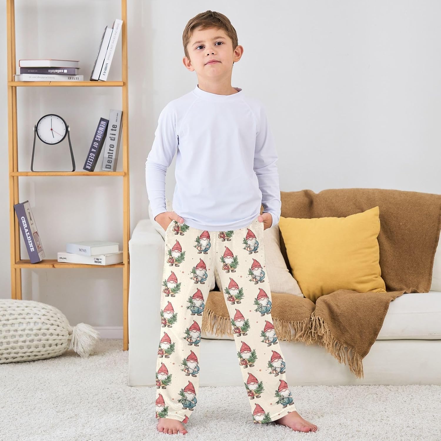 visesunny Cute Gnomes Christmas Trees Boys Pants for Kids Fleece Bottoms Long Jogger Pants Trousers with Pockets Size 6-14Y