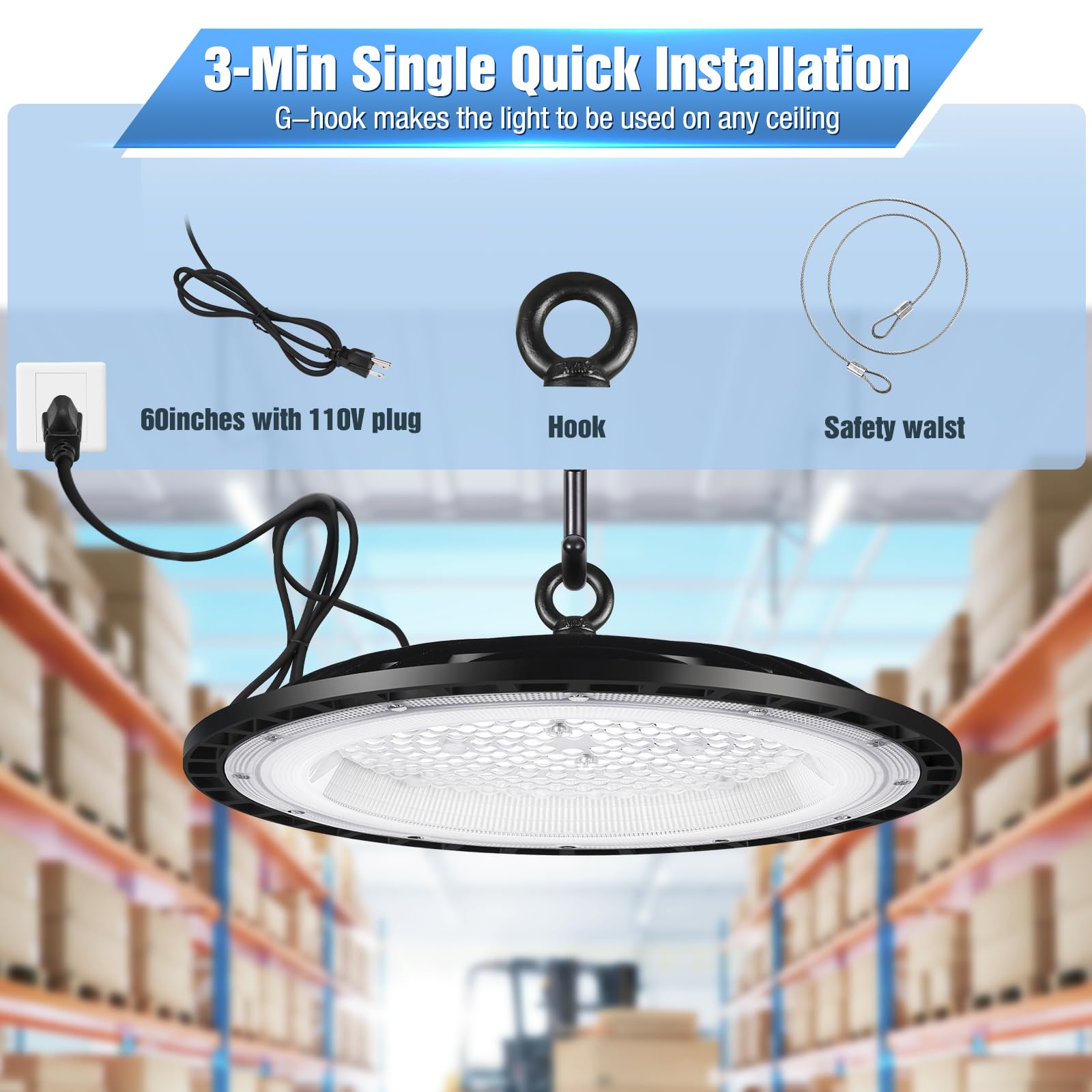 300W UFO LED High Bay Light - For Garage, Warehouse, Shop, Gym (6000K, IP65, 50,000 Hrs) 3 thumbnail image