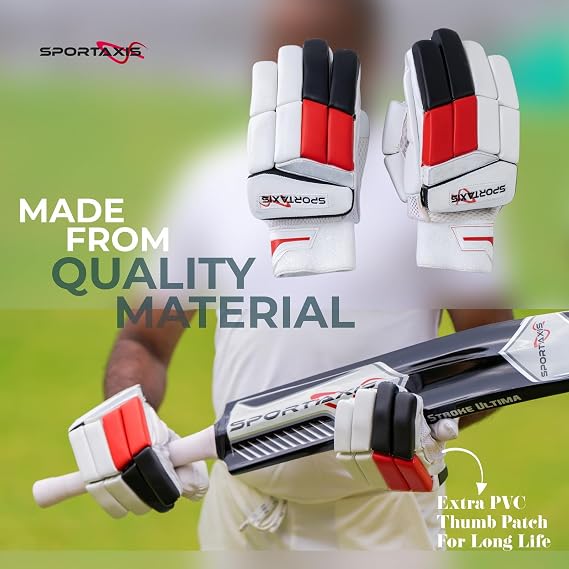 SPORTAXIS Premium Cricket Batting Gloves for Batsman, Split Fingers, Stylish Design, Comfortable Grip, PVC Thumb Patch, Breathable mesh for Ventilation, for Adults
