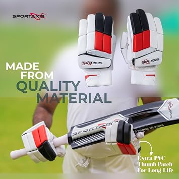 SPORTAXIS Premium Cricket Batting Gloves for Batsman, Split Fingers, Stylish Design, Comfortable Grip, PVC Thumb Patch, Breathable mesh for Ventilation, for Adults