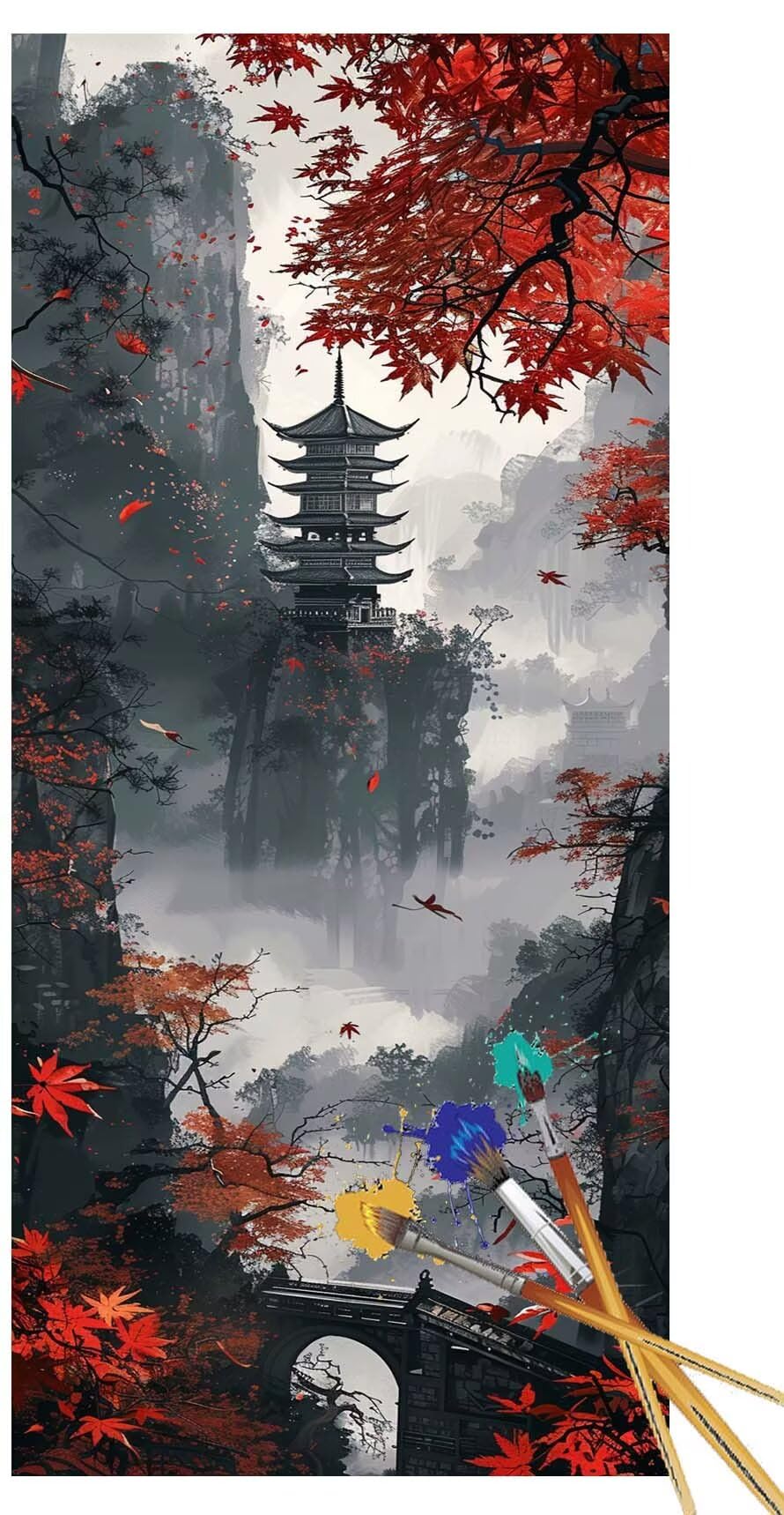 Malen Nach Zahlen Erwachsene Groß 70x180cm，Malen Nach Zahlen Landschaft japanisch Paint by Numbers Adult，Acrylfarben Leinwand Malen-Nach-Zahlen Anfänger，für Home Wand Dekor Geschenk[Ohne Rahmen] G7