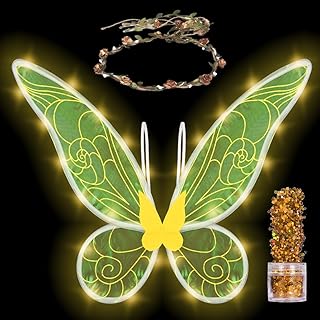 Funcredible Gold Fairy Wings Set with Crown and Glitter - Perfect for Girls Women Kids - Halloween Costume Cosplay Dress Up