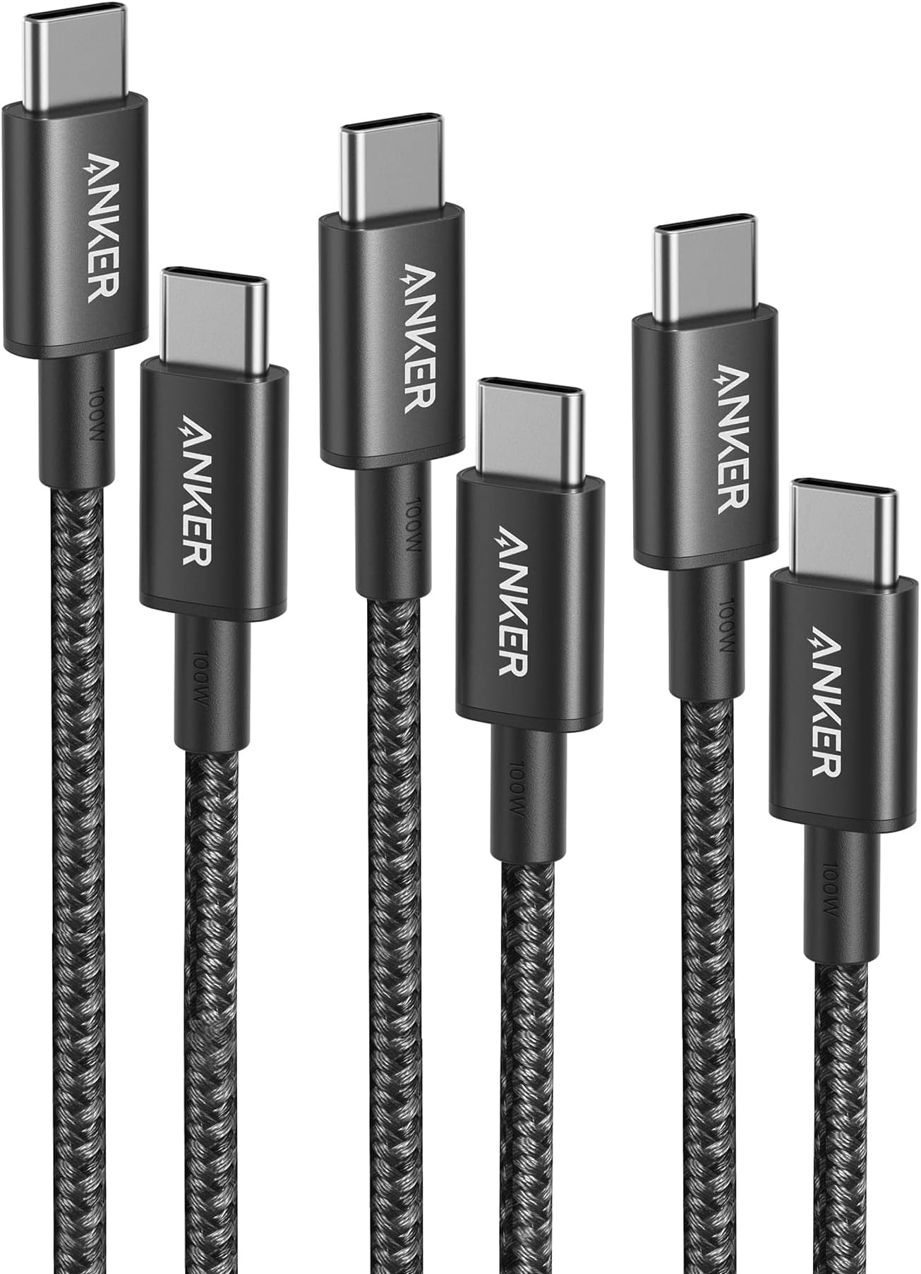 Anker 333 USB C to USB C Cable 3-Pack (3.3ft+6ft+10ft,100W), USB 2.0 Type C Charging Cable Fast Charge for MacBook Pro 2020, iPad Pro 2020, iPad Air 4, Samsung Galaxy S21, Pixel, Switch, LG(Black)