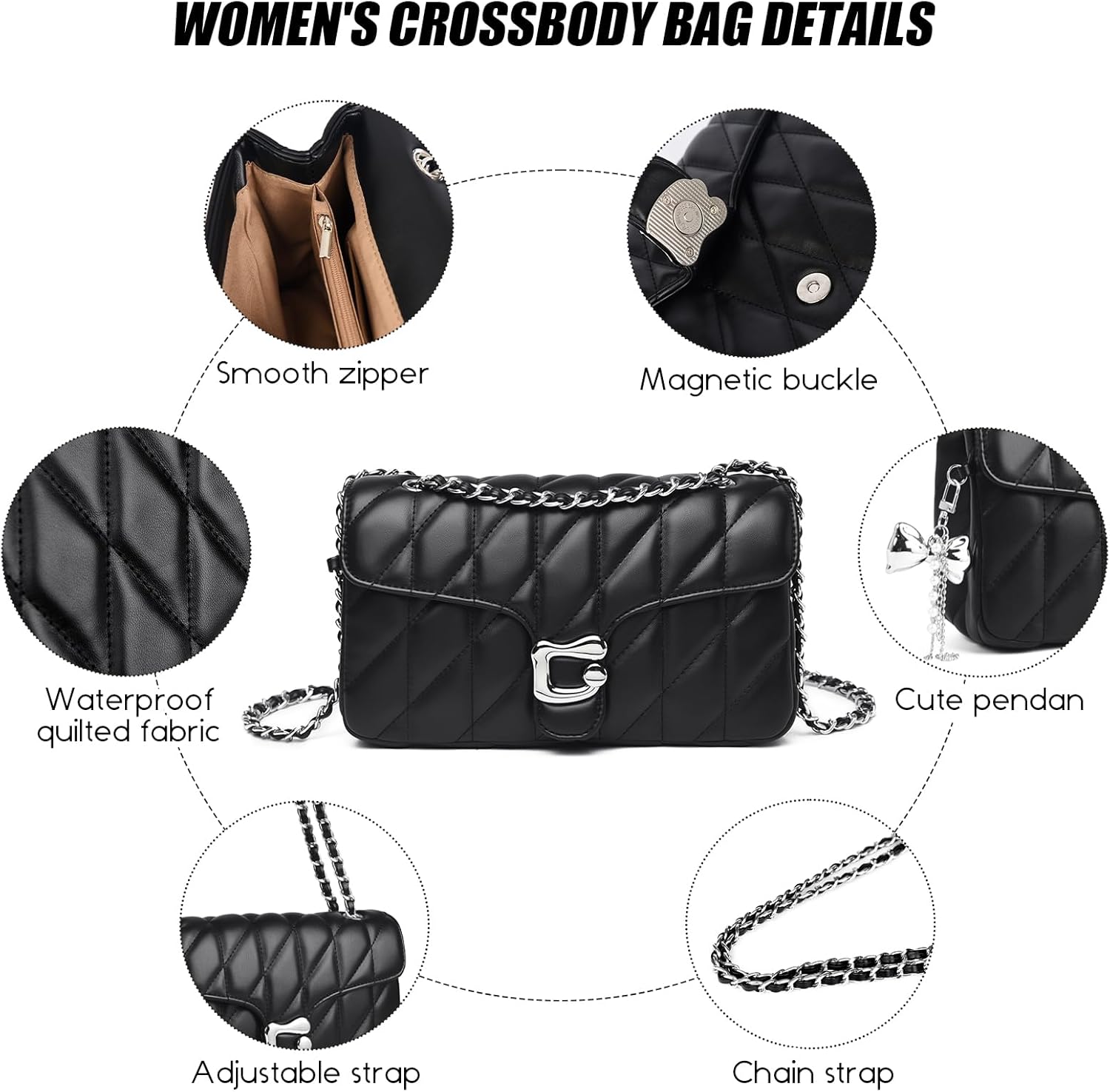 Travistar Quilted Crossbody Bags for Women - Small Leather Cross Body Shoulder Handbags Satchel Designer Evening Chain Purses - Image 6