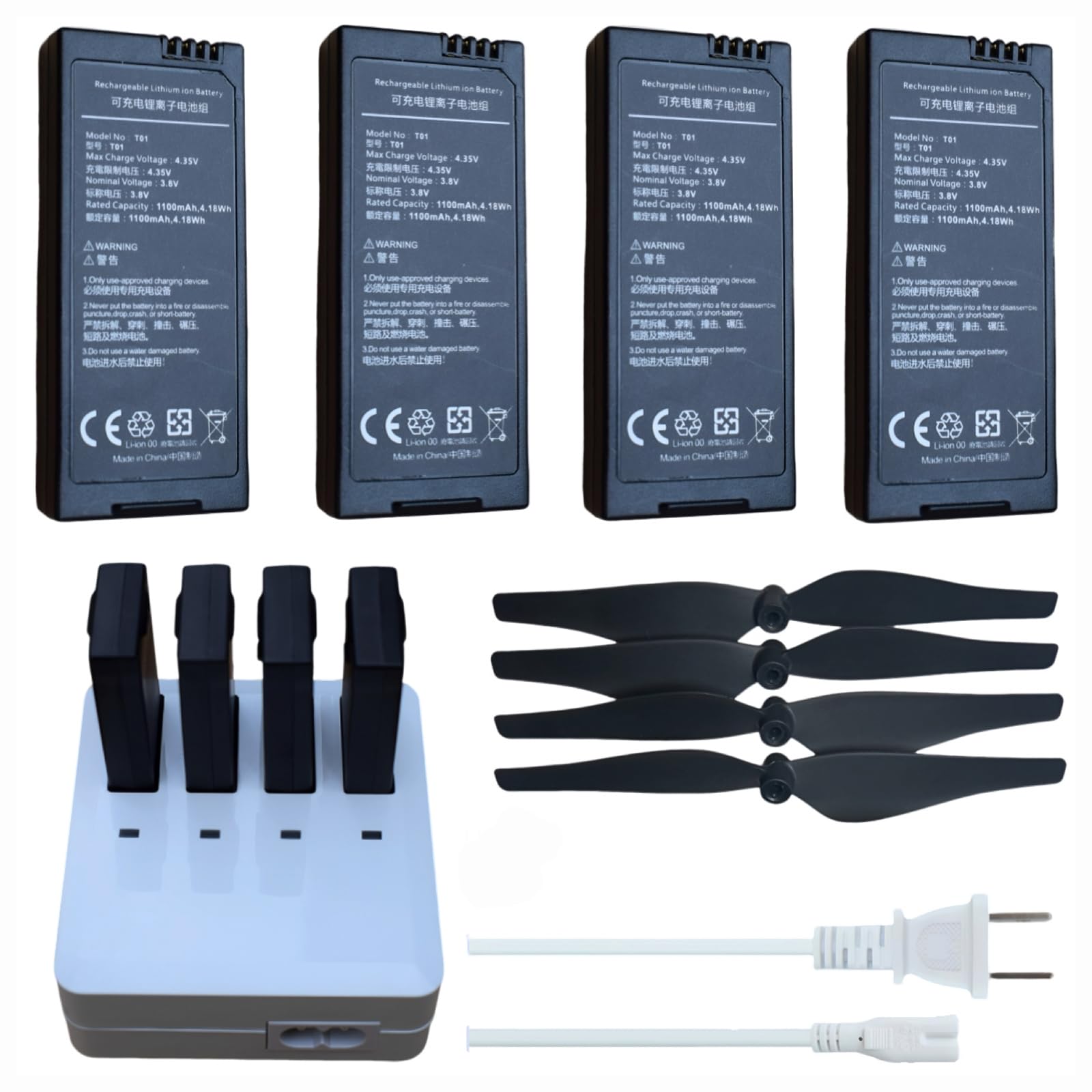 4X Tello Batteries & AC Charger & 4X Propeller for DJI Tello Drone RC Quadcopter