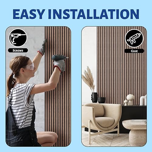 Miniatura 4 de AKK-Star - Paneles de pared de listones de madera acústica plegados, 1 paquete de 94.4 x 23.6 x 0.7 pulgadas, se pliega a 2 paneles de pared 3D de