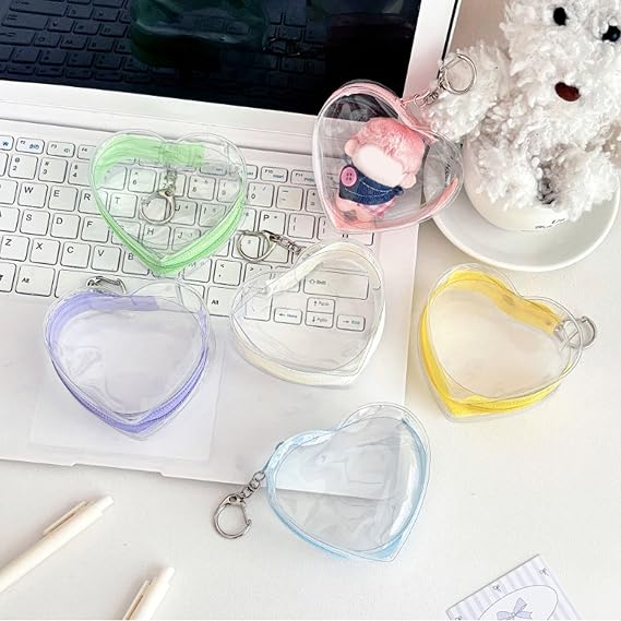 Clear Figure Display Bag with Keychain, Portable Doll Storage Bag Hanging Blinds Box Organizers with Zipper Closure Small Doll Storage Pouches