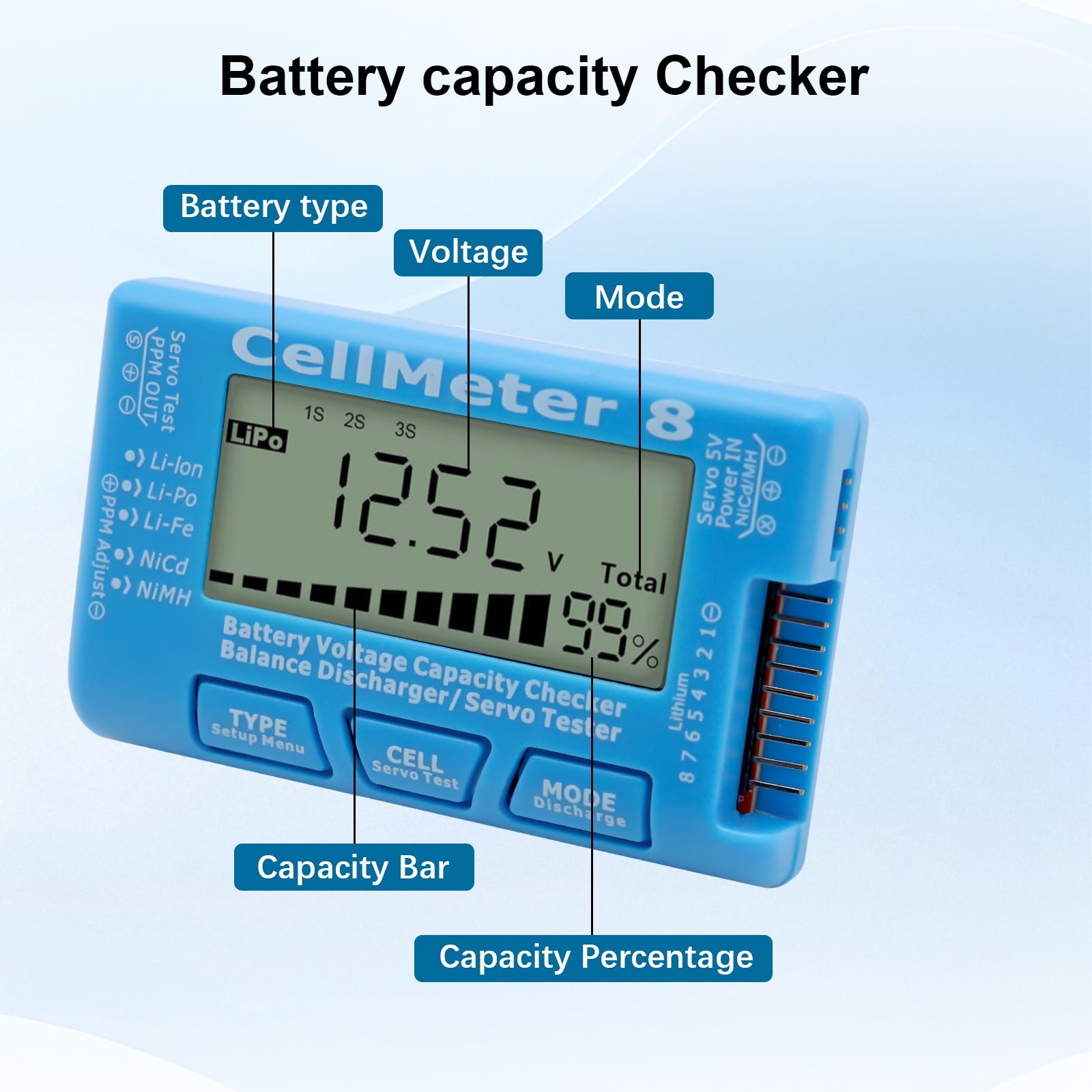 AYWHP RC 8 testeur de capacité de batterie numérique avec écran LCD pour LiPo Life Li-ION Nicd NiMH