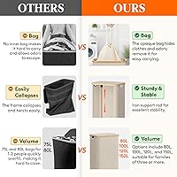 Vista 2 de Lifewit Cesta de lavandería de 80 litros con tapa, cestas de ropa para lavandería con asas de bambú y una bolsa de lavandería extraíble, cesta