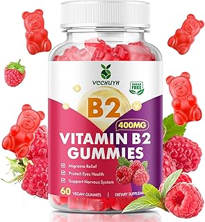Vitamin B2 Gummies for Kids & Adults, VIT B2 Riboflavin 400mg Supplement with Magnesium for Migraine Relief & Nervous System Support, Non-GMO, Vegan, Raspberry Flavor 60 Count