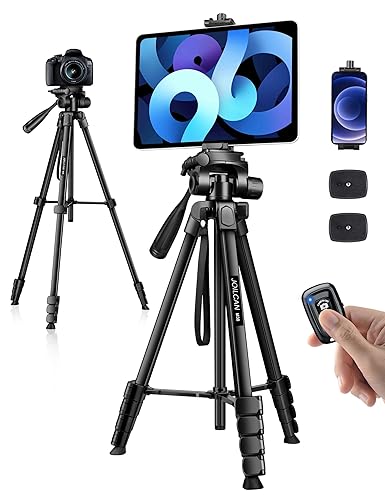 JOILCAN Phone Tripod Stand, 68" Tripod for iPad iPhone Tablet with Remote Universal Holder Carry Bag, Travel Aluminum Tripod for Video Recording Photos Vlogging Compatible with iPad Pro iPhone Camera - 68 Inch - Black-Tablet