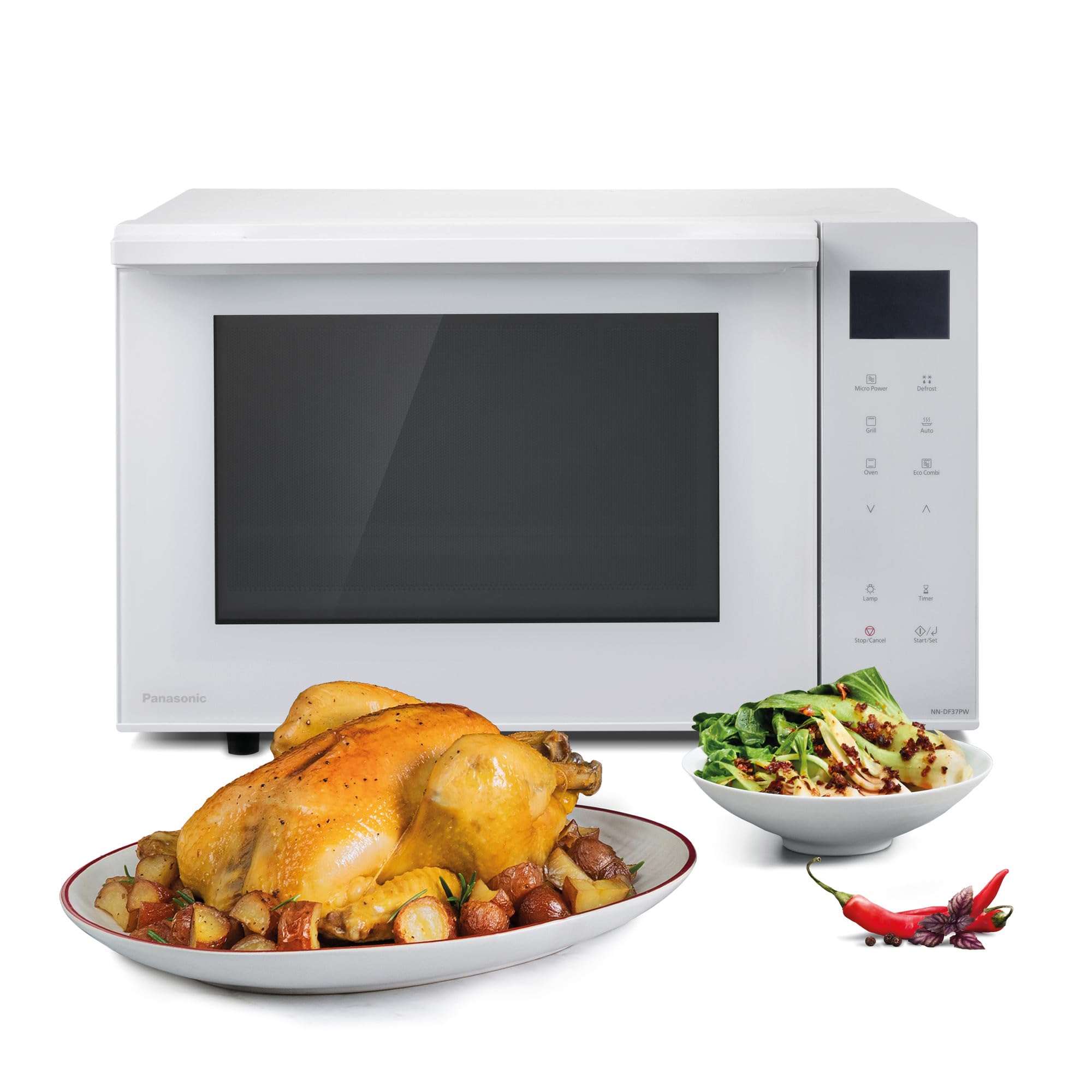 Panasonic NN-DF37PWEPG Horno Microondas y Grill, 1000W, 23L, Inverter, Modo Eco Combi, Plato no Giratorio, 16 Programas Automáticos, Bandeja Esmaltada, Rejilla Alambre, Fácil Limpieza, Blanco-image