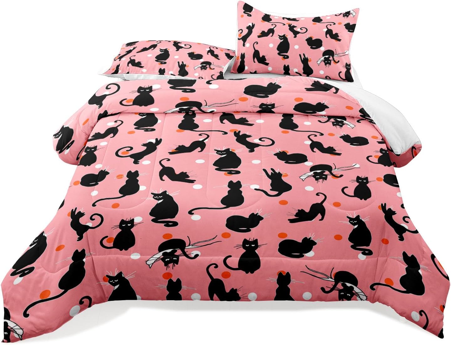 Raphus Cucullatus Kawaii Cat Queen Beddings - Cute Pink Comforter for Girls - Kids Animal Print Quilt