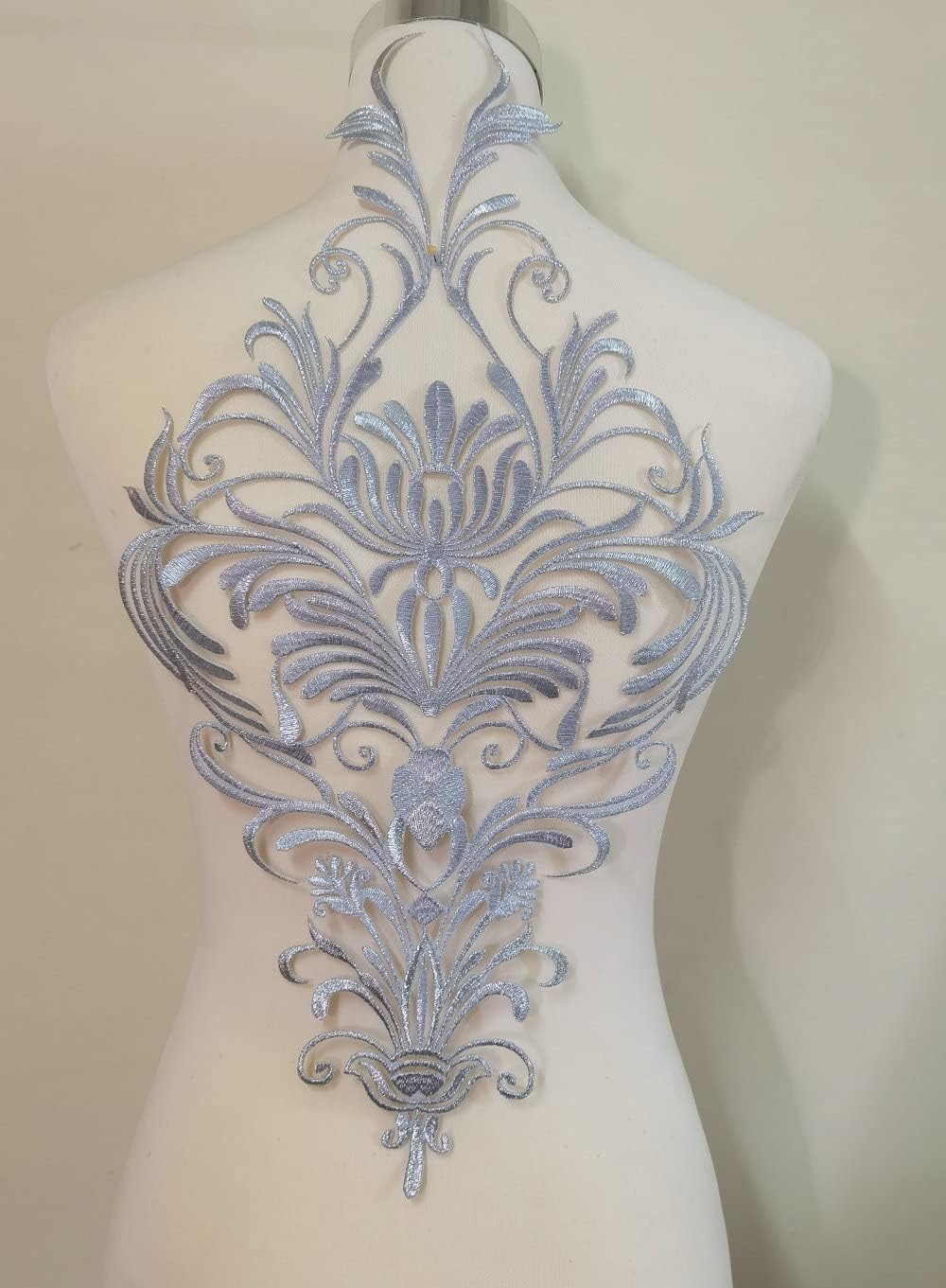 1pcs Large Flower Iron on Patches Clothing DIY Embroidery Sticker Blossom Applique (Silver)