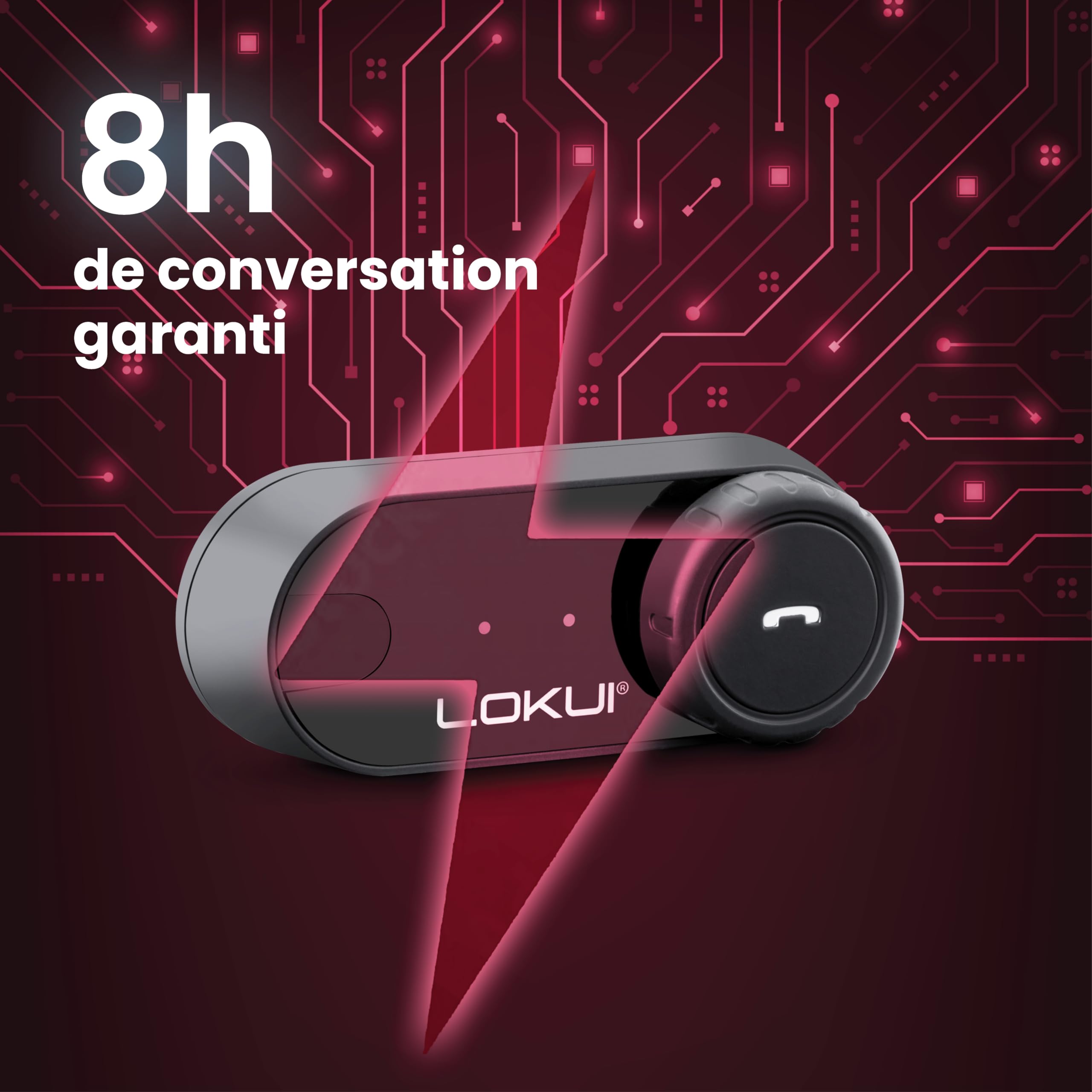 Midland- Intercom Moto Solo Individuel Lokui K30, Écouteurs Bluetooth sans Fil Casque Moto Étanche Universels, Portée 800m 2 Personnes, Batterie 10H Anti Bruit DSP, Enceinte Haut Parleur Hi-Fi, Micros