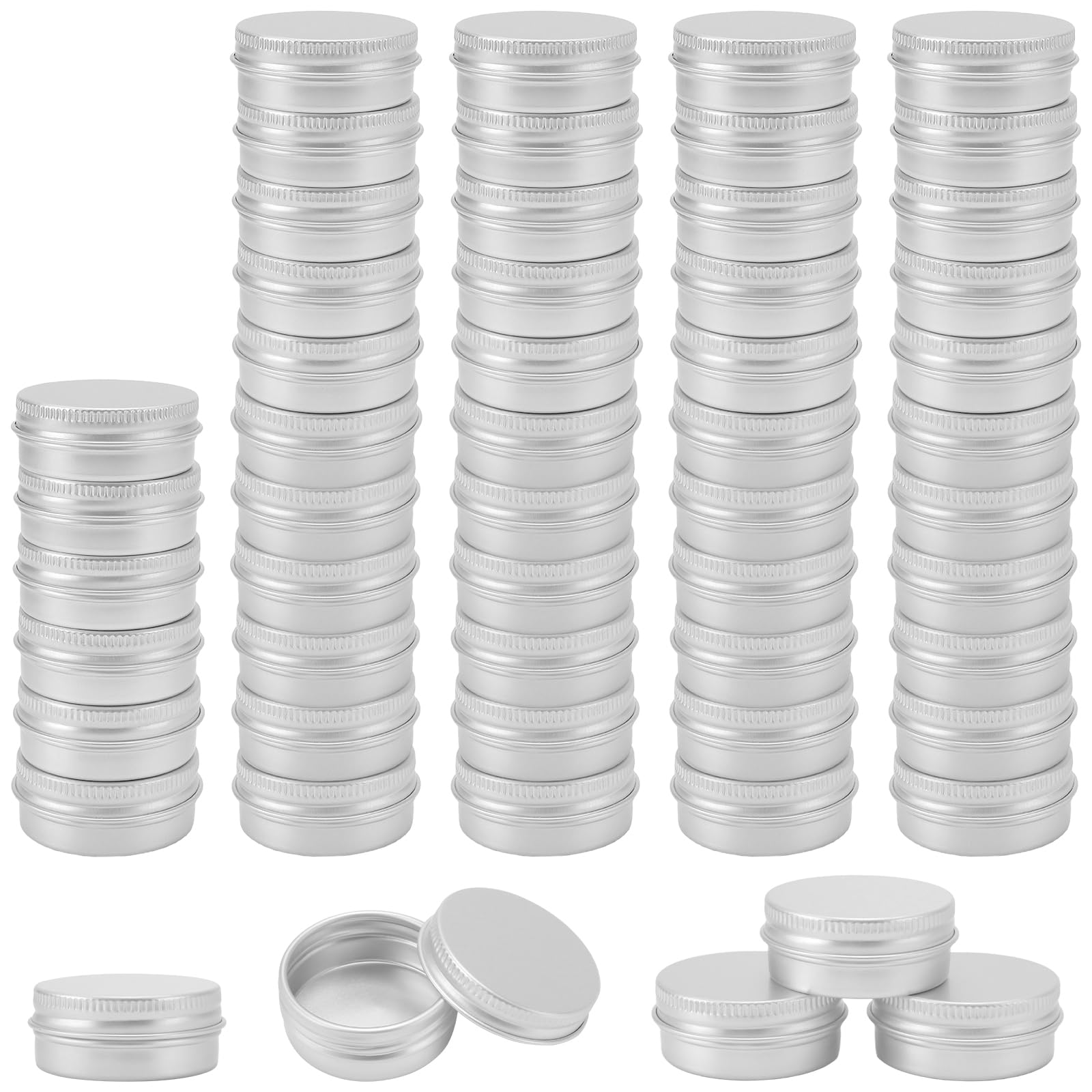 MANCHAP 50 PCS 15ml Aluminum Tin Jar, 40 x 18 mm Small Metal Tin Cans with Screw Lids, Storage Containers for Beard Balm, Spice, DIY Candle, Silver