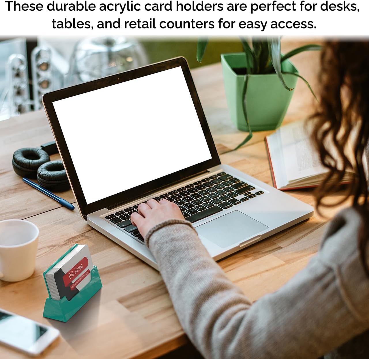 Marketing Holders 60 Pack Business Card Holder Counter Horizontal Holds 3.5" x 2" Gift Card Appointment Teal Green Acrylic Desk Display Stand Tabletop for Any Business