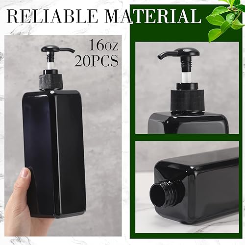 Miniatura 2 de Paquete de 20 botellas vacías de plástico de 16 onzas  16.9 fl oz, recipientes recargables para champú con bomba, botellas dispensadoras de jabón