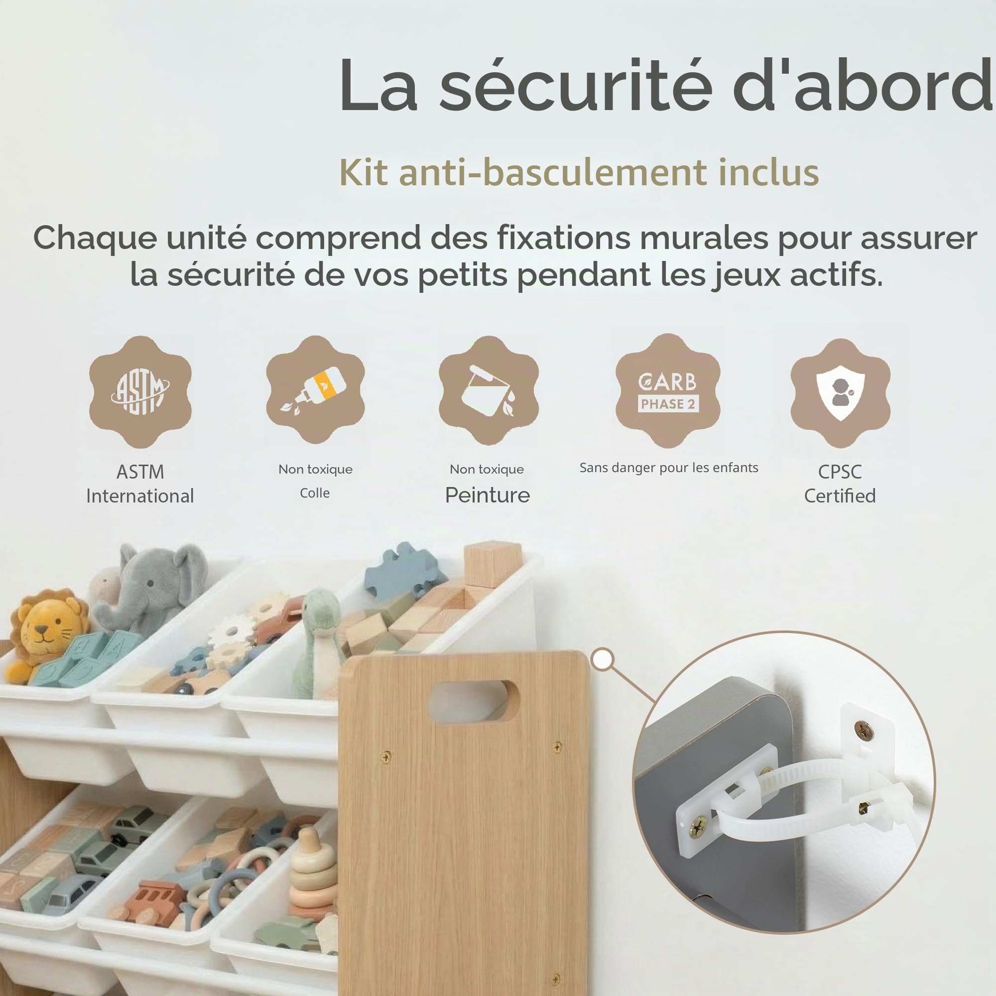 Humble Crew, étagère pour Enfants, Organisateur de Jouets avec 9 bacs de Rangement, Naturel/Blanc