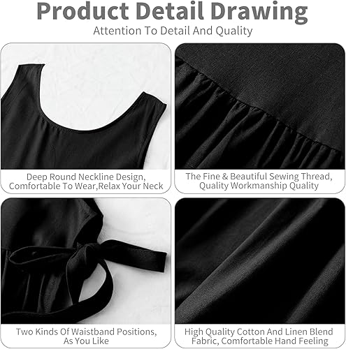Miniatura 6 de Delantal con pechera de cintura ajustable, delantal de mezcla de algodón suave con bolsillos (negro)