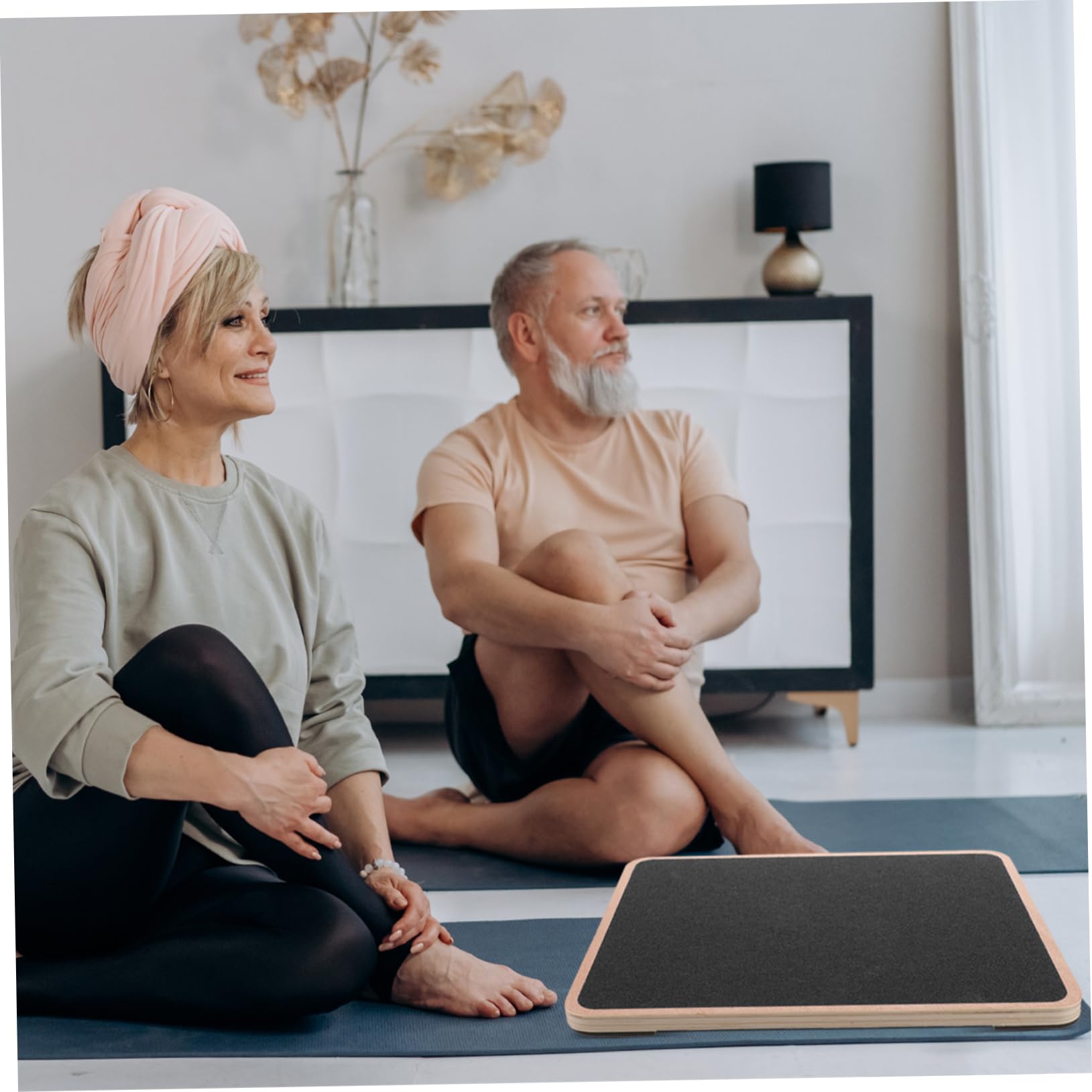 Happyyami Tavola in Legno Nera, Forma Quadrata, per Adulti, per Allenamento Fitness e Yoga, Stabilità e Supporto in Palestra