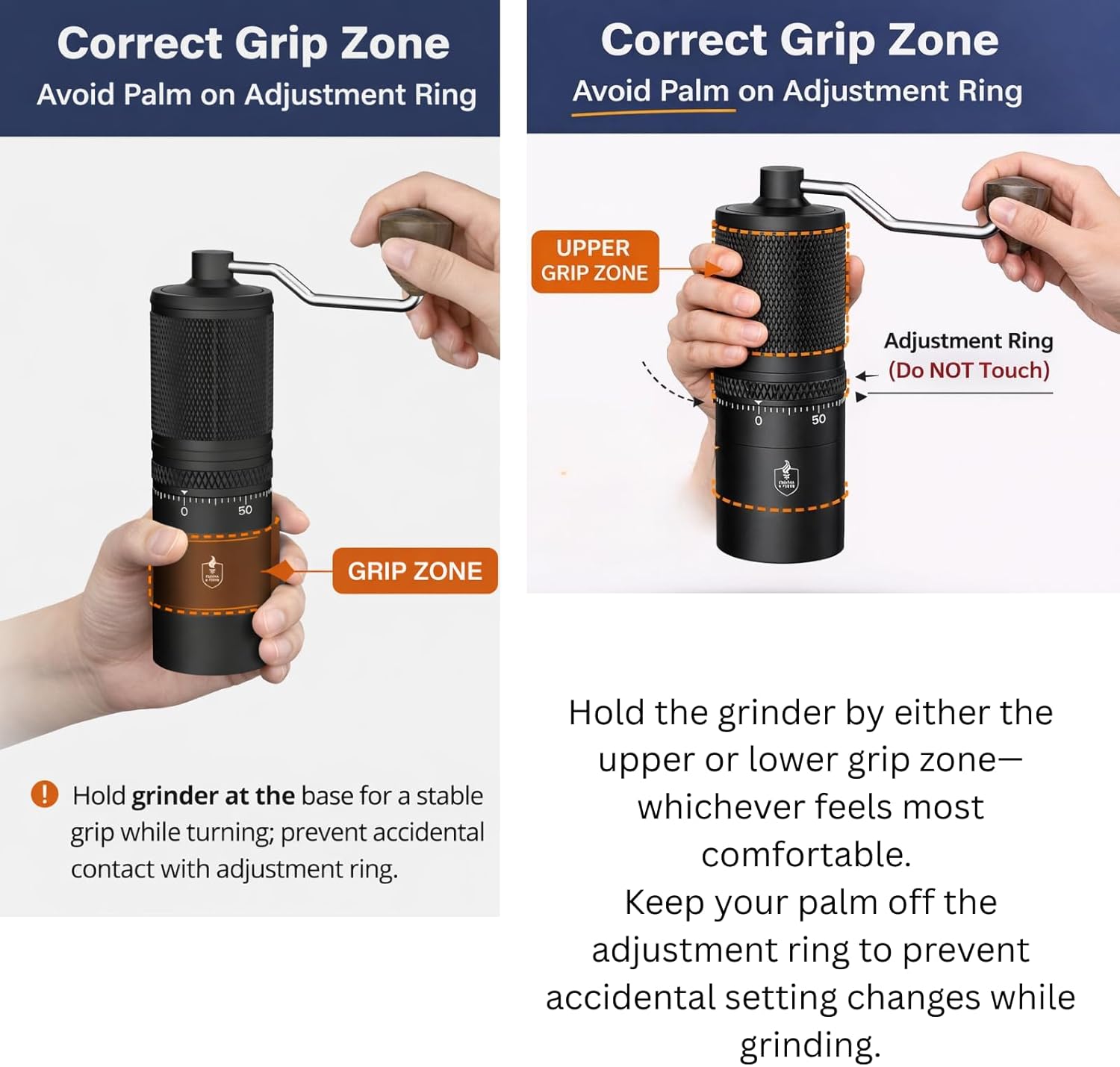 Titanium+ Precision Manual Coffee Grinder | Titanium-coated Stainless Steel Conical burrs | 60 Grind Settings | Professional Hand Grinder