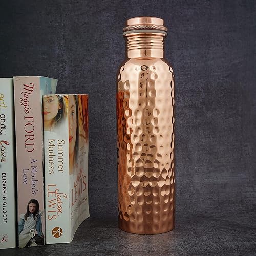 Miniatura 5 de Craft Trade Paquete de 2 botellas de cobre puro con tapa y bolsa de transporte para agua potable, sin BPA, a prueba de fugas, aumenta la inmunidad,