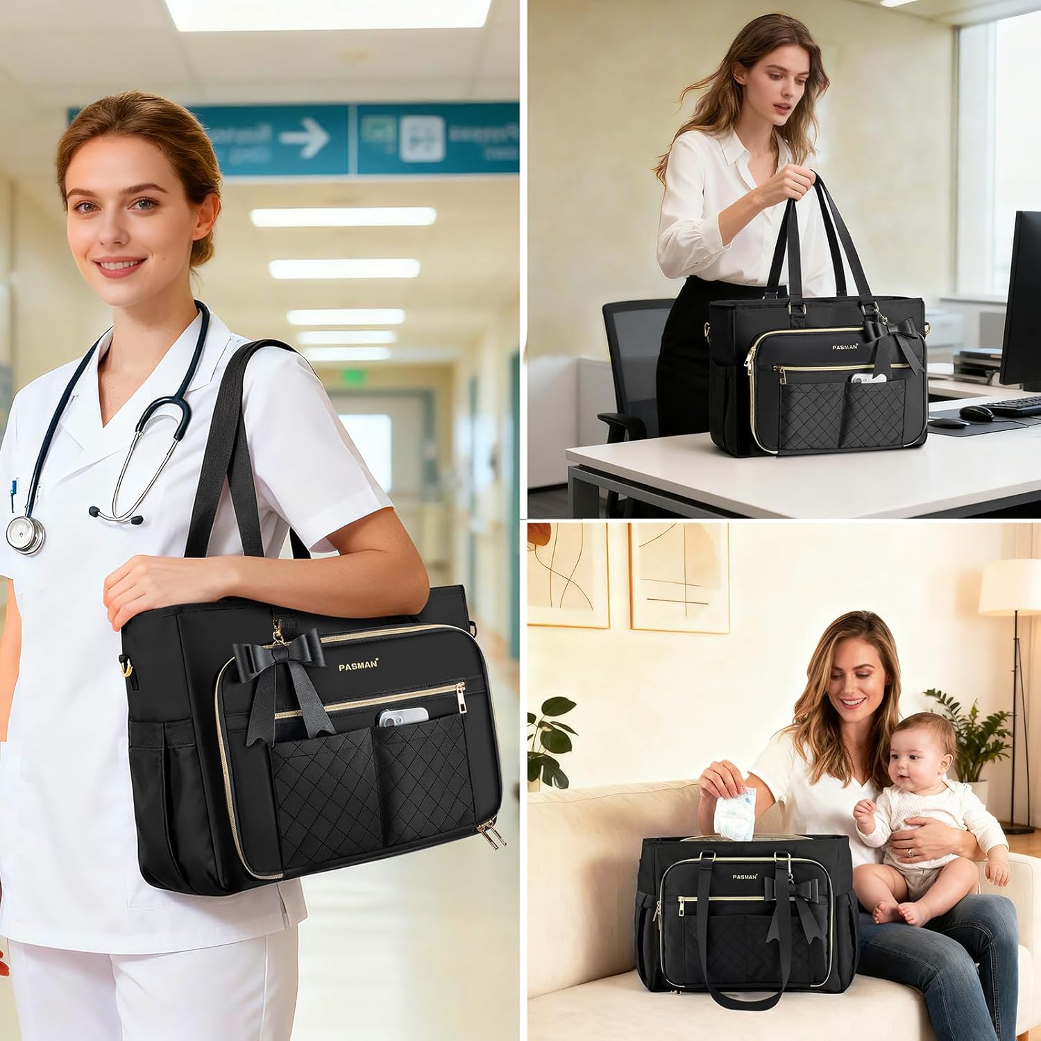 Teacher Tote Bag for Women,Multi-Pocket Laptop & Nurse Work Bag with Cup Holder,Structured Business Briefcase Computer Purse - Image 2