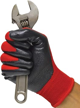 Grease Monkey General Purpose Nitrile Coated Work Gloves, Size Large, 12 Pack,Red | Single use polyester knit shell with nitrile-coated palm and fingers for grip during automotive, yard work, or shop tasks