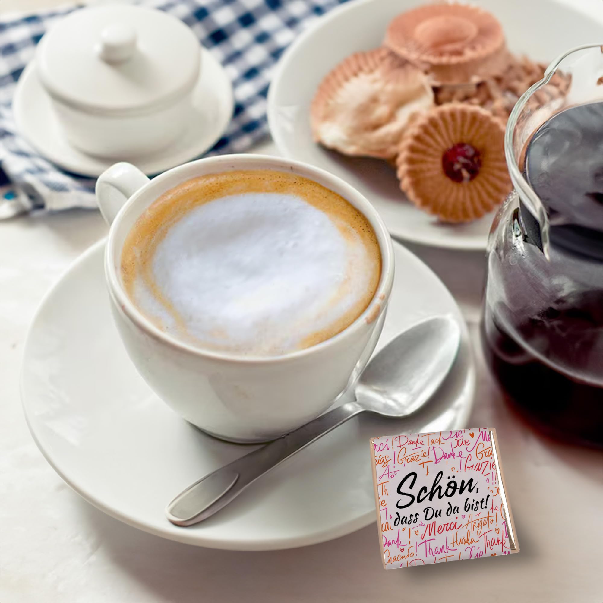 145 Stück Danke Schokolade "Schön, dass du da bist“ – Mini Milchschokolade Gastgeschenk für Gäste – Perfekt für Events, Feiern & besondere Anlässe