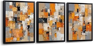 Nachic Wall Orange Grey Bathroom Decor Modern Abstract Geometric Wall Art Black and Orange Kitchen Canvas Prints