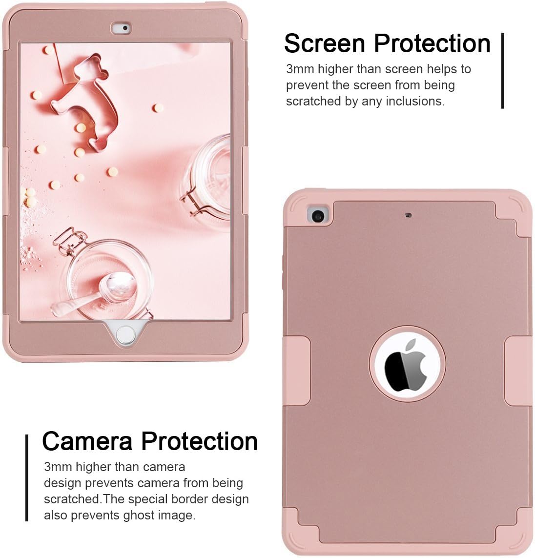 iPad Mini Case,iPad Mini 2 Case,iPad Mini 3 Case,iPad Mini Retina Case,BENTOBEN Anti-Slip Shock-Absorption Silicone High Impact Resistant Hybrid Three Layer Armor Protective Case Cover Rose Gold Pink